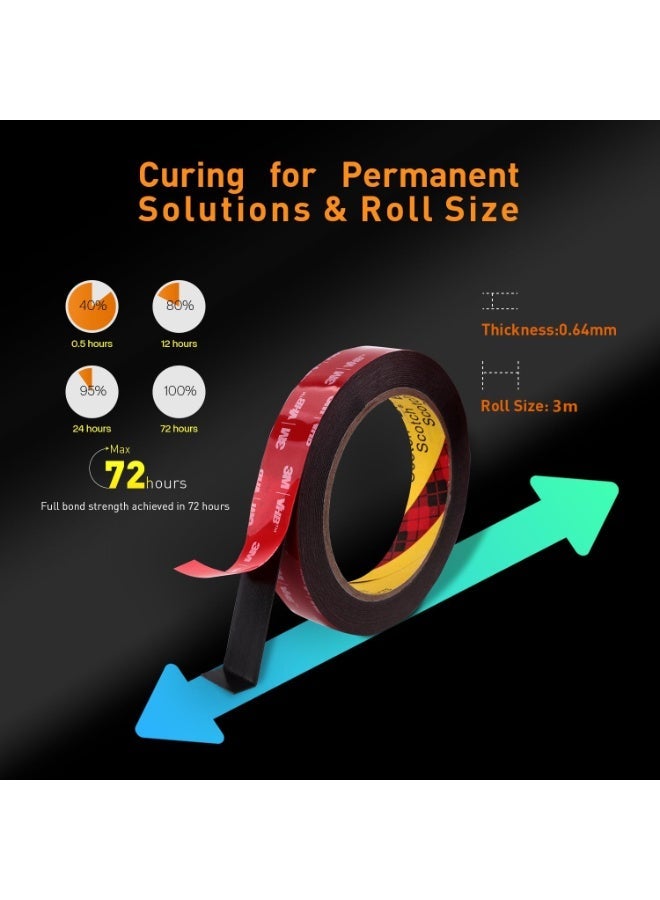ثري ام شريط لاصق مزدوج الجوانب شديد التحمل، 2 سم × 3 م، مصنوع من مادة 3M VHB 5925 اللاصقة القوية المقاومة للماء، شريط إسفنجي مزدوج الجوانب، مثالي لتزيين السيارات والمنازل والمكاتب والجدران الداخلية والخارجية. - Image 2